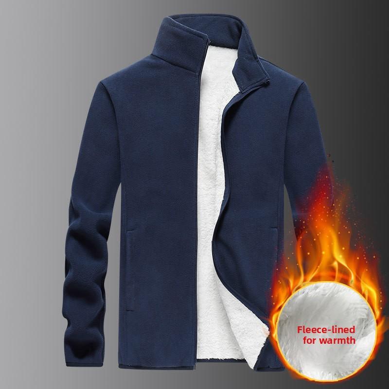 Plus Size Fleece Jacket for Men Winter Polar Fleece Sweatshirt Oversized Business Gentleman Stand Collar Jacket