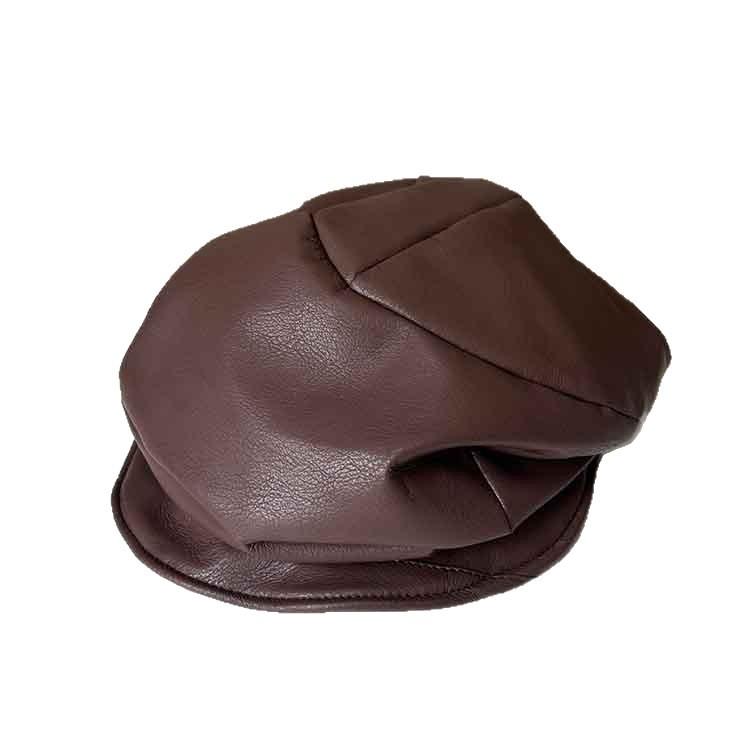 Retro Leather Cloud Octagonal Hat Women'S Niche Versatile Face Small Cap Pu Reverse Forward Hat