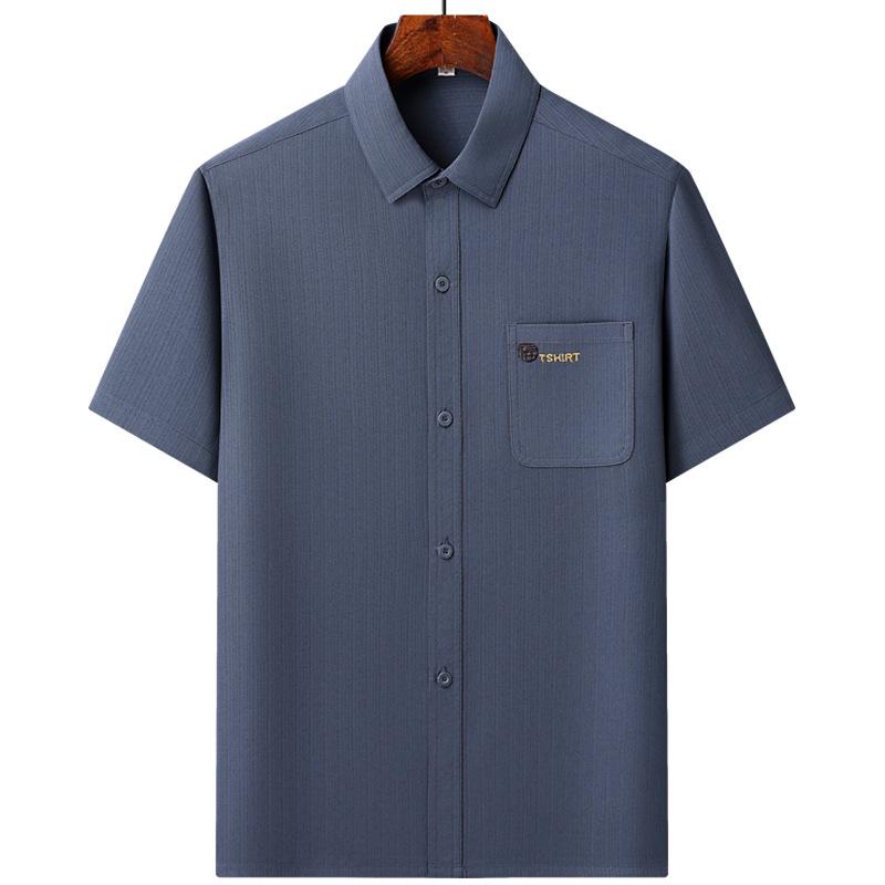 Men's Ice Silk Summer Short-Sleeve Shirt Set for Middle-Aged and Elderly