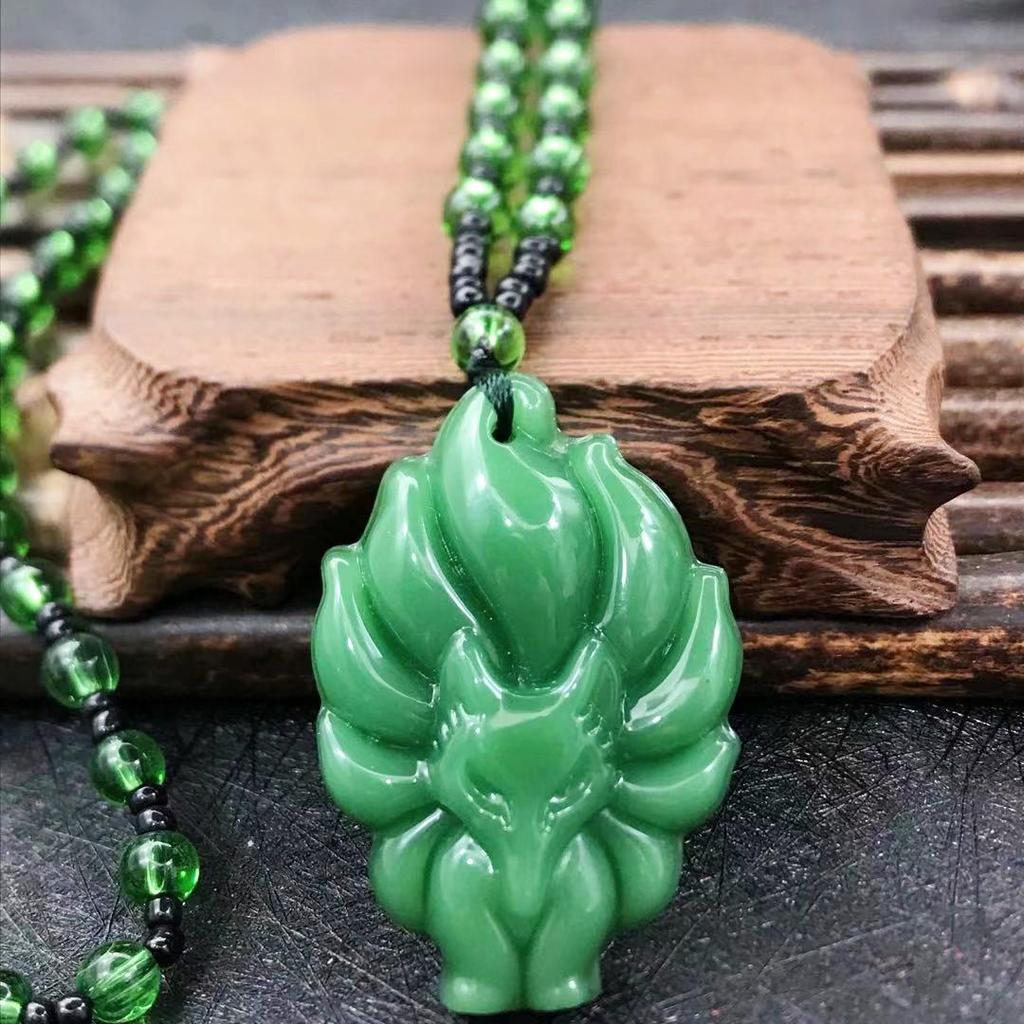 Obsidian Nine-Tailed Fox Pendant Necklace for Men and Women