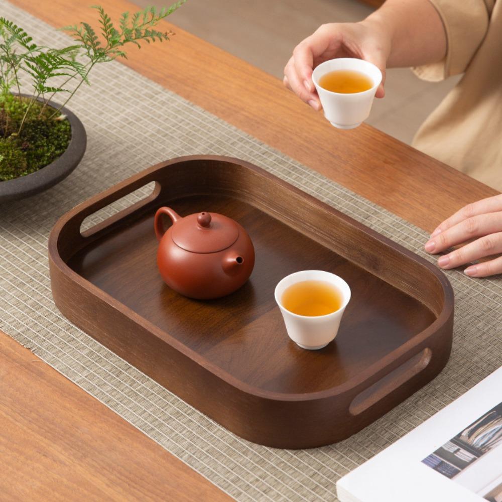 Polished Walnut Tea Tray Hollowed-out Handle Breakfast Serving Tray Tea Serving Plate  Desserts
