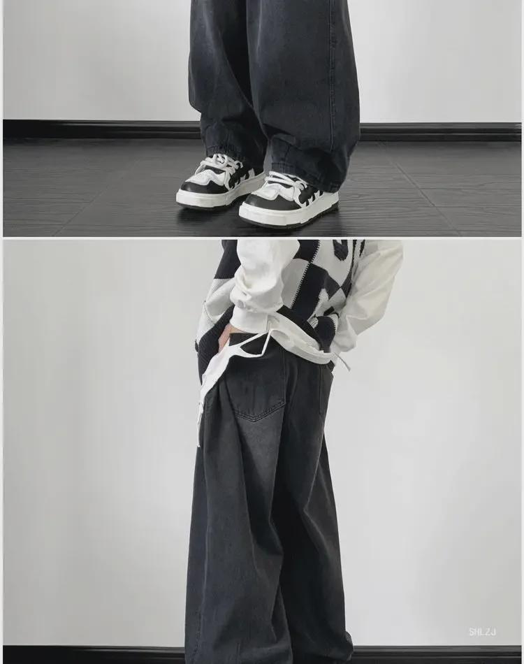 Men's Retro Washed Distressed Wide-Leg Jeans - American Trend