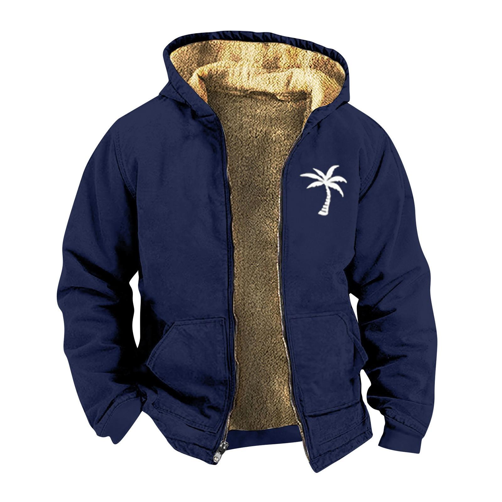 

Мужская повседневная куртка на молнии с капюшоном и принтом, уличная куртка в стиле ретро с длинным рукавом, бархатная стеганая куртка M тёмно-синий