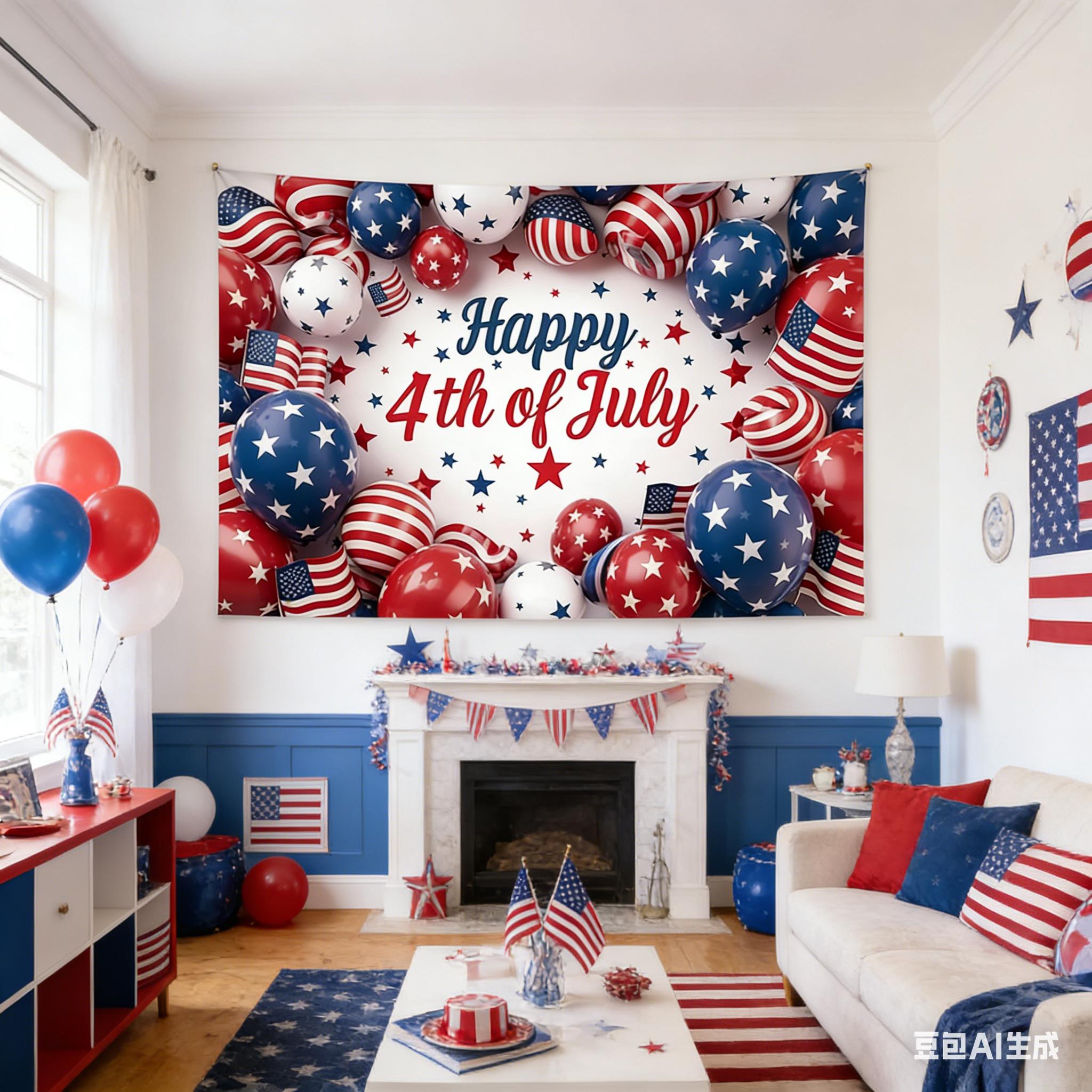 Jmg Household Supplies Unisex 1Pc 4Th Of July Patriotic Tapestry, Polyester 2D Print, Versatile Wall Decor For Bedroom, Porch & Dorm, Usa Flag Balloon Art