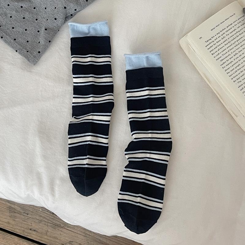 Women s Miu-Style Striped Academy Mid-Calf Ruffle Socks - Spring/Summer Collection One Size