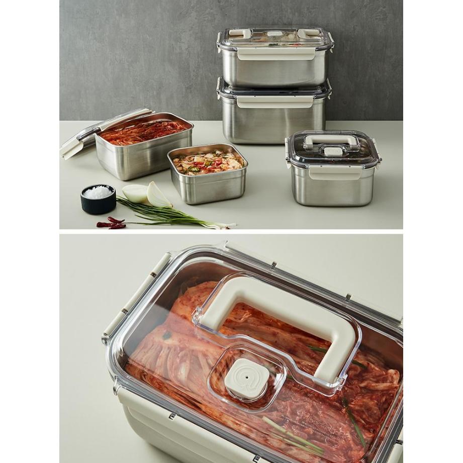 LOCK & LOCK Breathing Airtight Kimchi Container (7opt.), Fermentation Box, Stainless Steel, Korean
