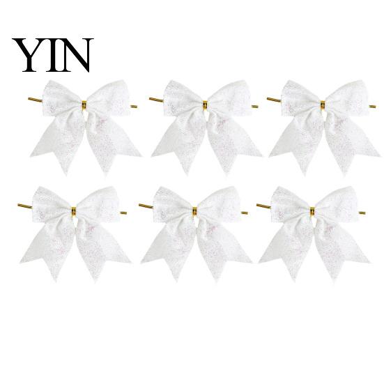 Festival Atmosphere Hanging Decor Glitter Christmas Bow, Gold Sparkling Ribbon Ornament for Decorative Bows with Binding Structure Tree Wreath