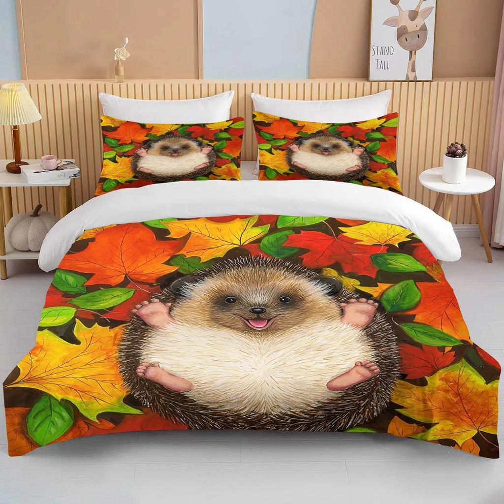 Animal Cute Hedgehog Bedding Set Queen Cute Clothes Comforter/Duvet Covers And Pillowcase For Adults Boys Quilt Cover