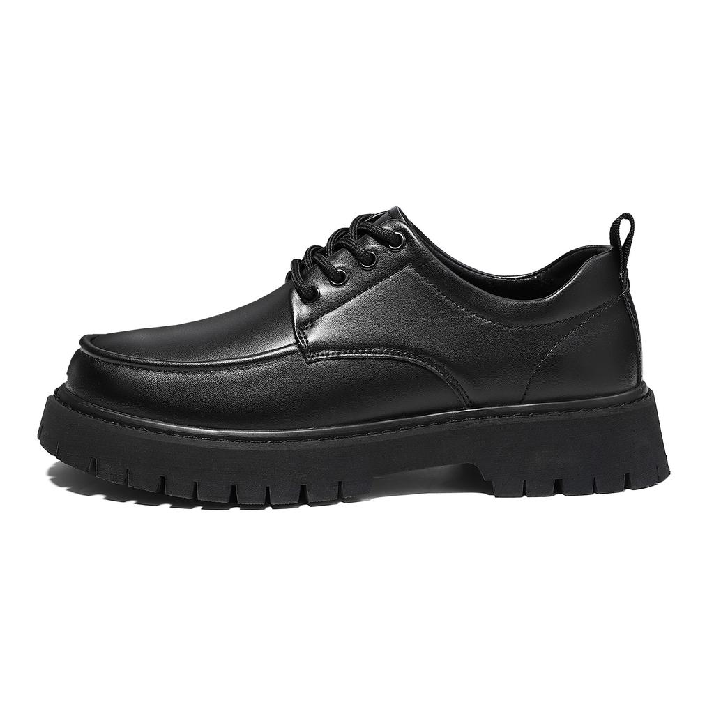 Spring and Autumn thick-soled heightening shoes, black fashionable men's casual leather shoes