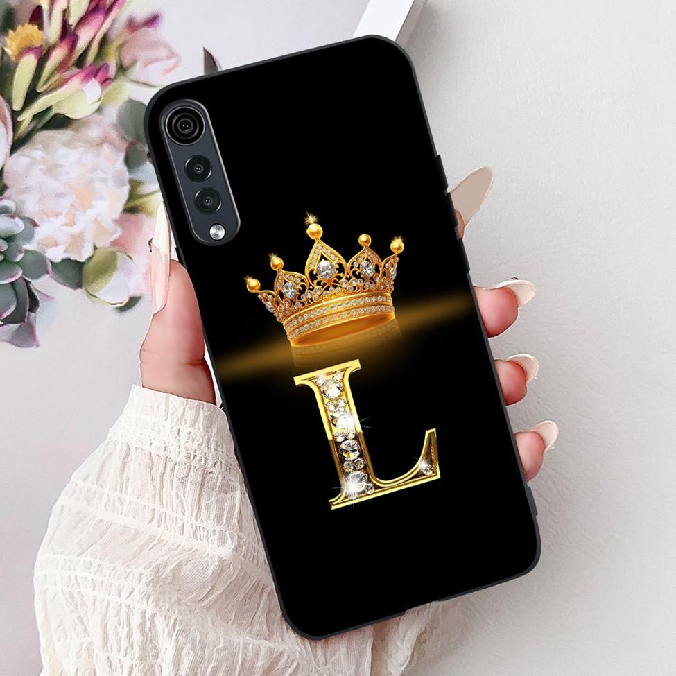 For LG Velvet 4G 5G UW Back Cover For LG Velvet 5G UW Case Fashion Luxury A-Z Letters Crown 2D Painted Soft Black Phone Case