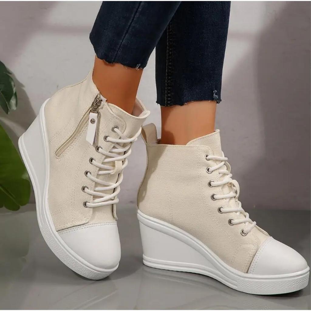 Women Sneakers New Hidden Wedge Invisible Heel Canvas Shoes for Women Wedge Increased Casual Breathable Platform Sneakers Women