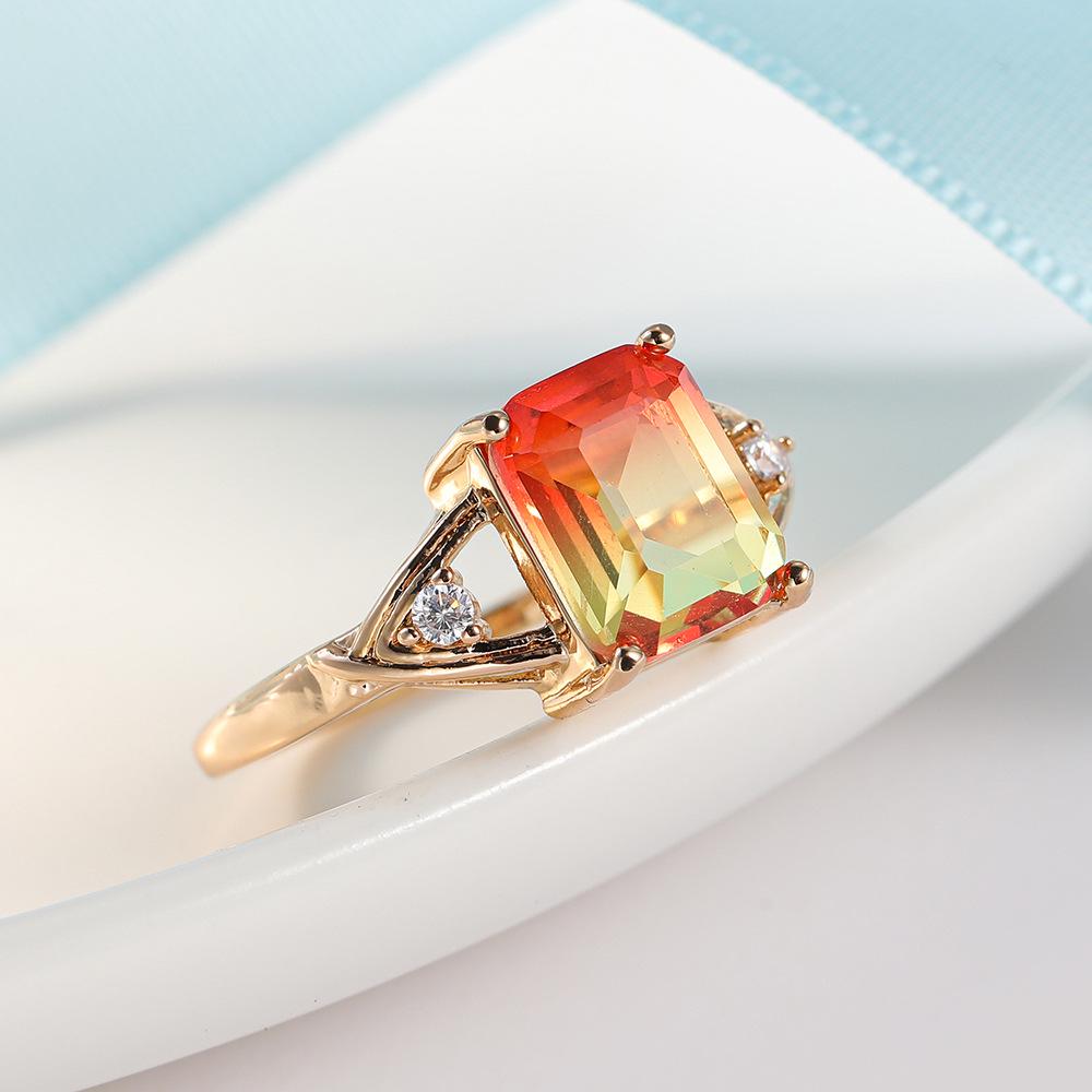 Gold-Plated Colorful Crystal Ring with Diamonds and Tourmaline Zircon Accents