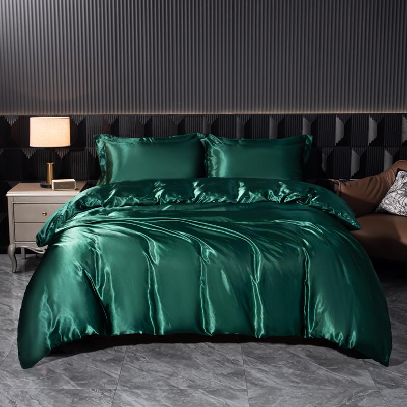 Solid Satin Bedding Set Soft Smooth Duvet Cover Sheet Pillowcase For Twin Full Queen King Size Beds