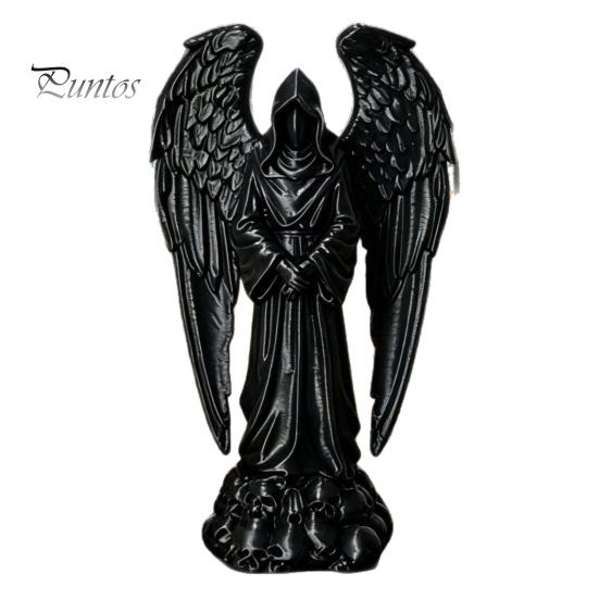 Mysterious Angel Ornament 3D Printed Sculpture Decoration, Dark Gothic Decoration with Detailed Feather Black Matte Finish Statue Texture, Figurine
