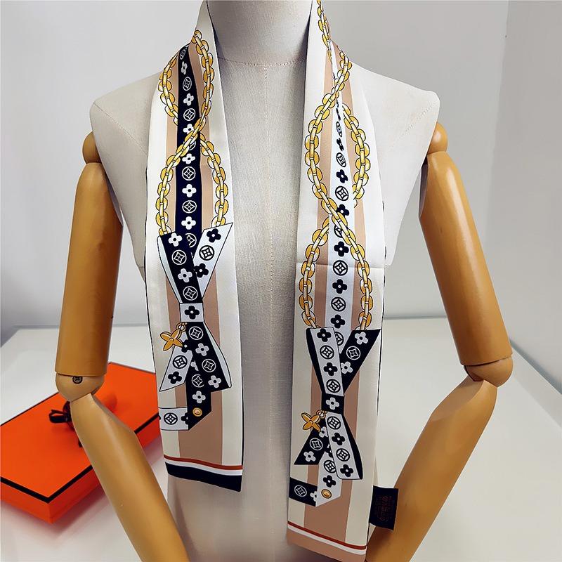 Silk scarf high-end new double-sided printing imitation silk scarf tied handbag headband decorative scarf headband