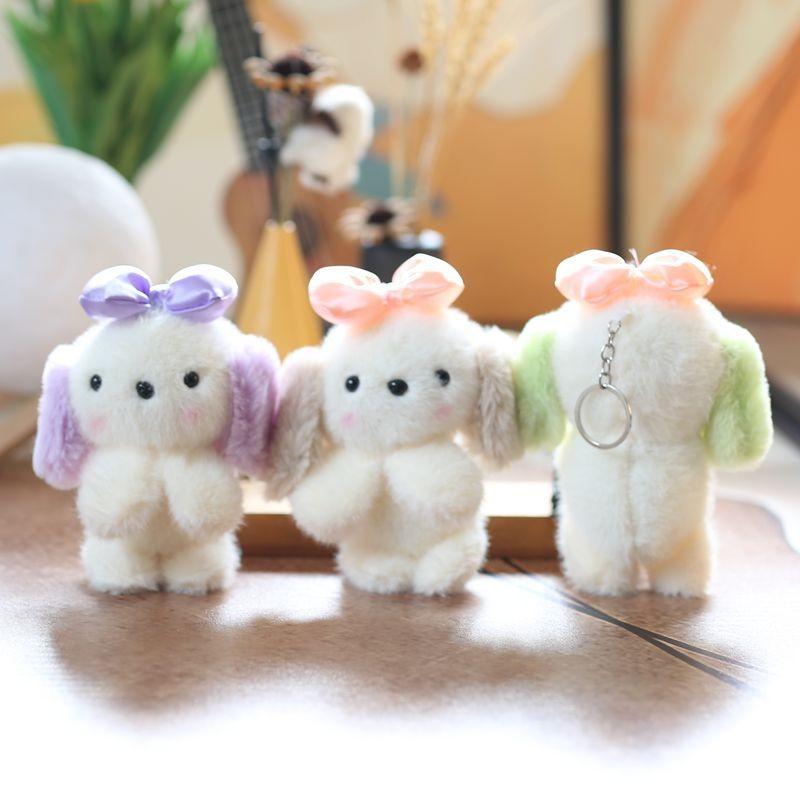 Puppy Plush Cute Keychain Bow Stuffed Animal Short Fur Gift For Teens Girls