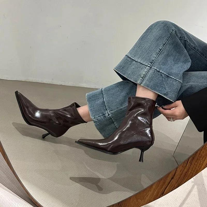Fashion Spring Autumn Women Ankle Boots Fashion Pointed Toe Shoes Thin High Heel Ladies Dancing Party Stripper Shoes