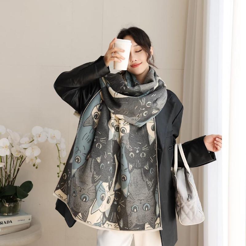 Women S Double Sided Faux Cashmere Warm Shawl Fashion Versatile Cape Scarf