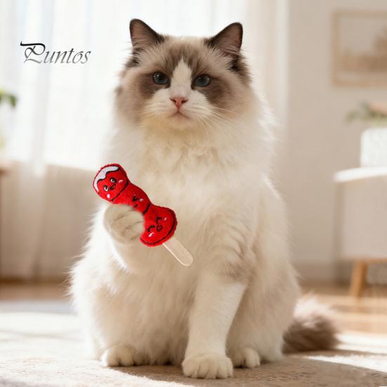 Small Lightweight Cat Kitten Toys Plush Chew Toy, Sugarcoated Haws Stick Design, Teething Solo Play for Cats Stuffed Toy Indoor Biting, Boredom