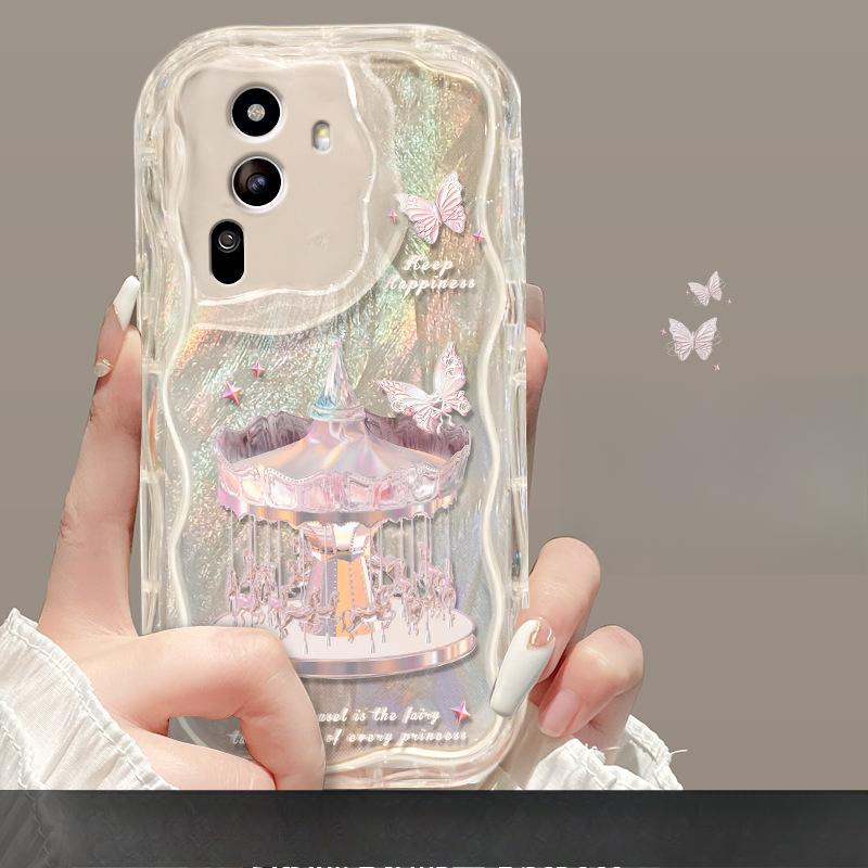 Carousel Chain Suitable for Apple 15promax Mobile Phone Case Iphone14 Feather Yarn 13/12 Transparent Silicone