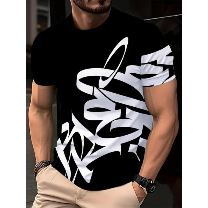 Summer Round Neck 3D Contrast Color Print Top Fashionable Casual Short Sleeved Men's T-shirts