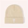 Natural NewFashionable Beanie: Cross Embroidered Knit Cap, Stylish Beanies for Women, Unisex Winter Hat for Outdoor Casual Wear
