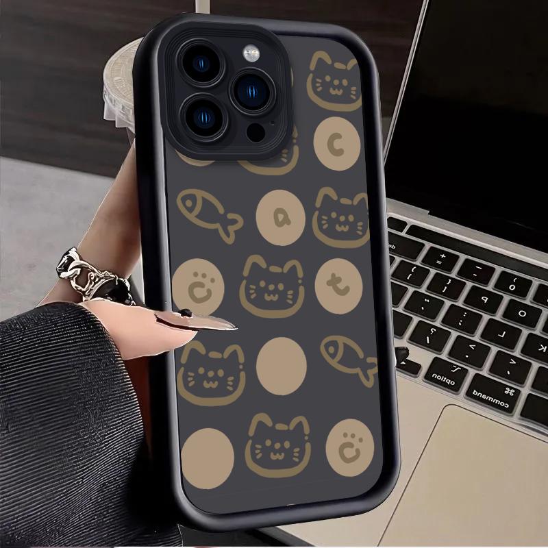 Korean Ins Style Cute Cat Fish Plain Phone Case for iPhone 17 Air 16 E 15 14 Plus 13 12 Mini 11 Pro Max Liquid Silicone Cover