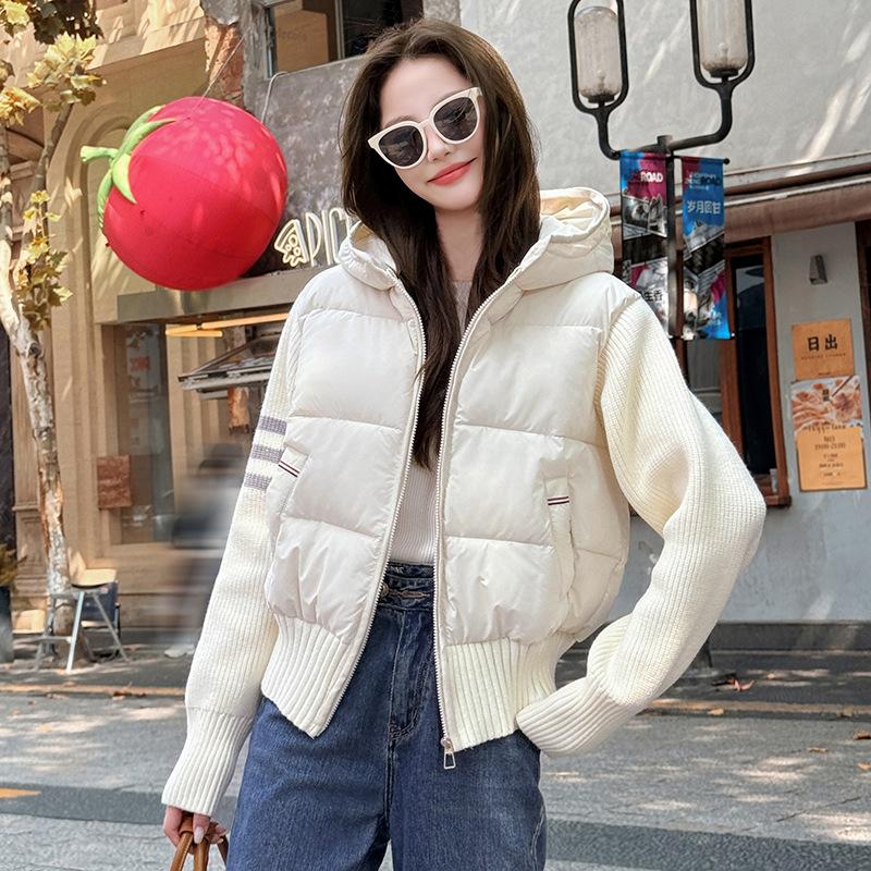Autumn and winter new hooded light knitted cotton clothes women's new splicing liner short sports running jacket