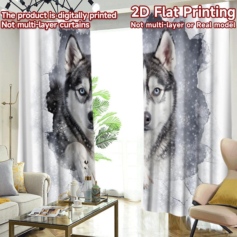 2D FLAT PRINTING 2pcs Curtains (Without Rod) Winter Canine Wonderland Modern Minimalist Curtains Versatile Polyester Fabric