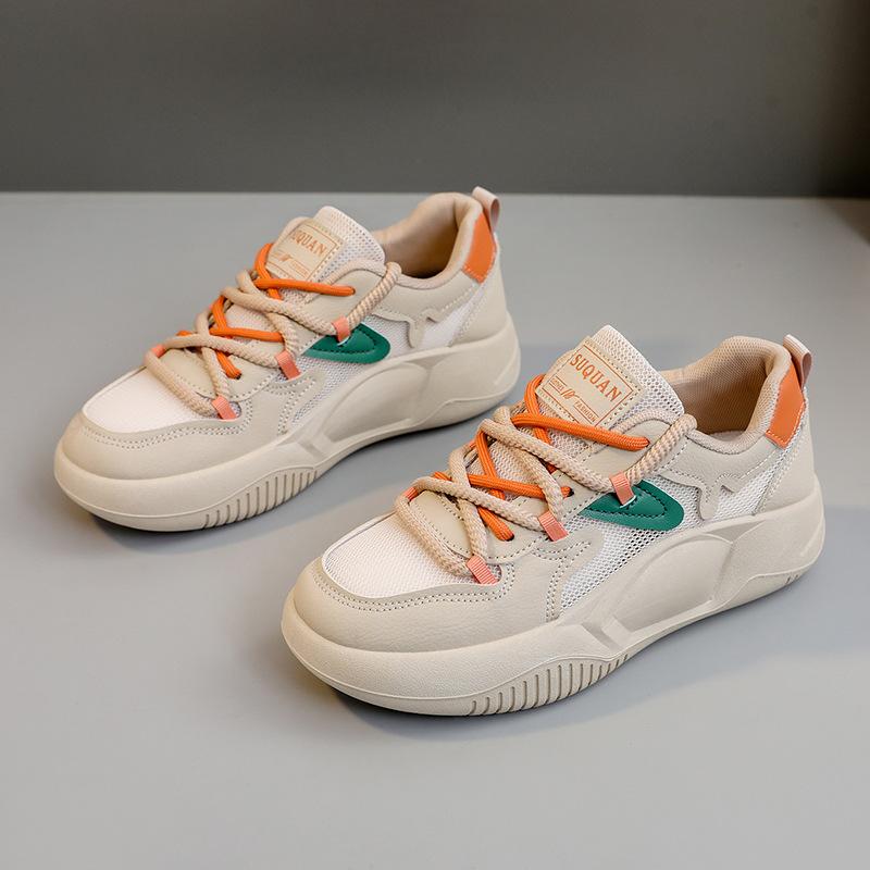 

K8656 Новые белые туфли, женские летние туфли с приподнятой подошвой и сетчатой ​​поверхностью, туфли для досок, студенческая модная обувь с открытой дышащей сеткой 35