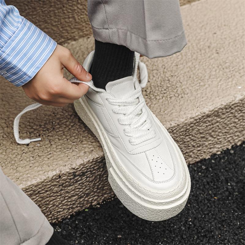 Sports and leisure little white shoes, high-end sense of design, men's niche thick-soled heightening single shoes, spring and autumn 50557-J