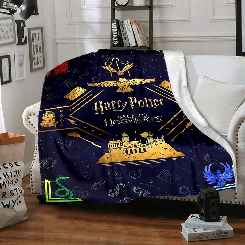 1pc Harry Potter Flannel Throw Blanket - HD Printed Lightweight Soft Warm All-Season Blanket for Sofa, Bed, Travel, Camping 047