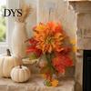 Harvest Floral Ornament Artificial Maple Leaf Decoration, Autumn Decoration with Leaves Faux Dahlia, Durable Fabric Rustic Hanging for Front