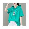 Women's Summer Lightweight Loose Hooded Short Sleeve T Shirt with Cartoon Print