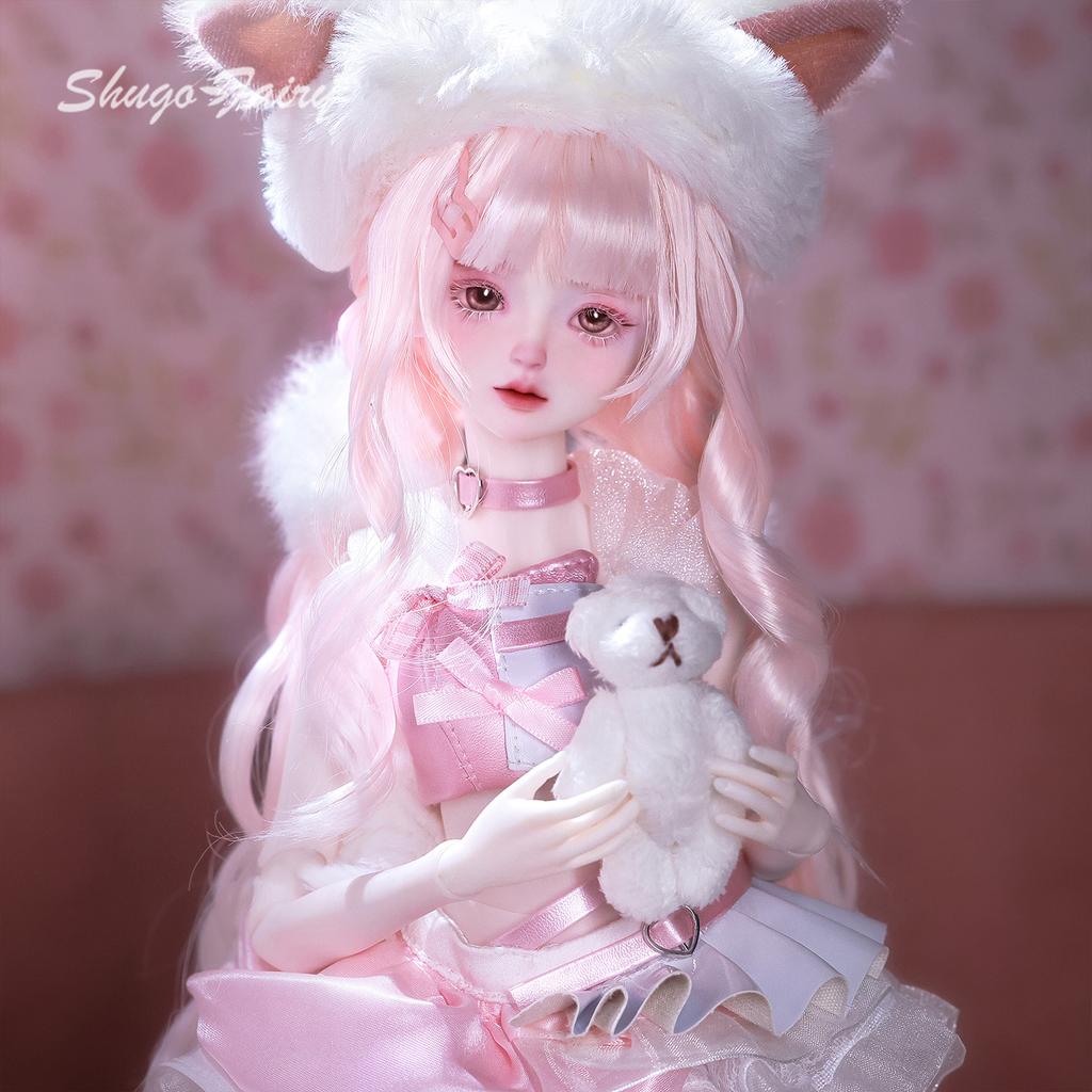 Fuka 1/4 Ball Jointed Doll Sweet Pink Kitten Shuga Fairy Full Set Handmade Collectible Resin Figure Art Photography