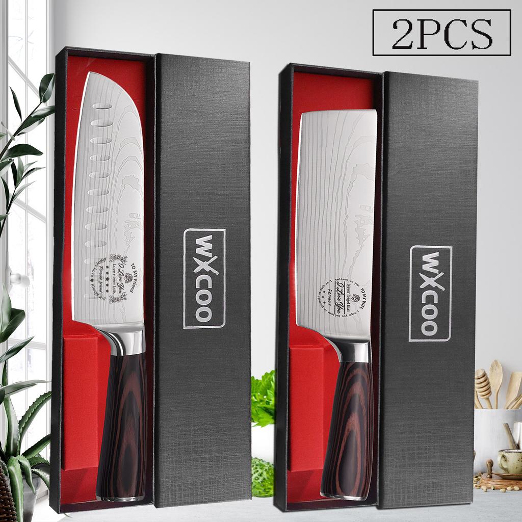 Professional Japanese Chef Knife Damascus Laser Kitchen Knives Meat Cleaver Santoku Slicing Fruit Utility Knife with Gift Box