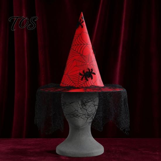Dark Theme Stage Performance Hat Halloween Witch Hat, with Lace Mesh And Simulated Spiders, Gothic Costume Accessories for Carnival Nights Style