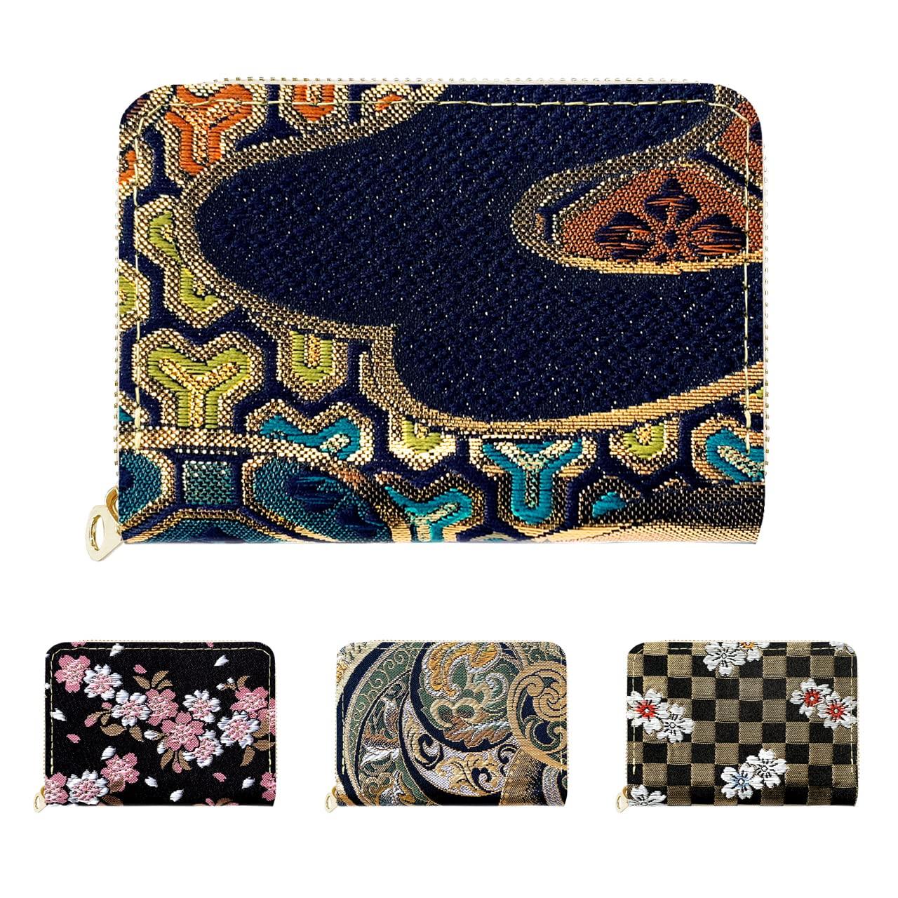 

Мини-кошелек Nishijin-ori, Маленький, Японский стиль, На круговой молнии, Для мужчин и женщин [NB], Узор «Вечерняя волна»