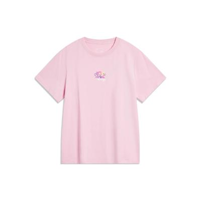 Li Ning Chinese Culture Series Printed Casual Slim Fit Short Sleeve T-Shirt Women T-Shirt Flower-Branch-Pink AHSU330-3