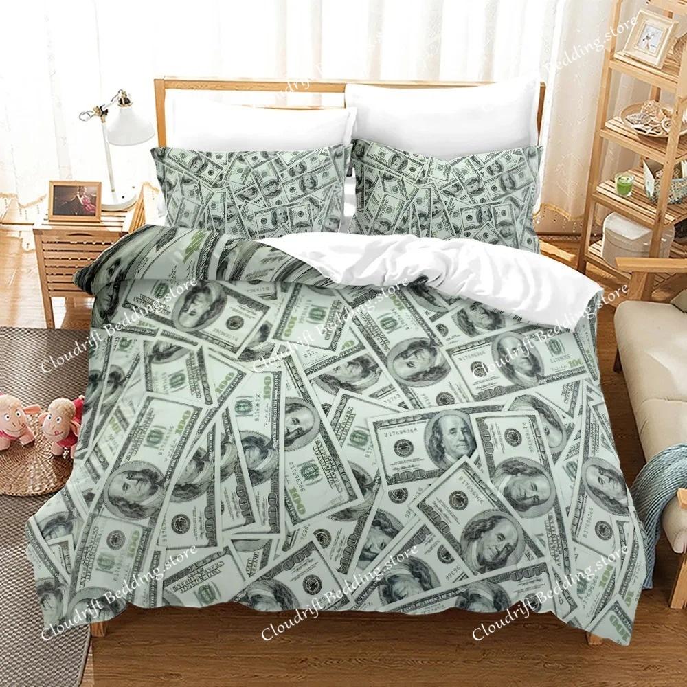 Money Print Duvet Cover KingQueen Size,Dollar Bills with The Portrait of Ben Franklin,Decorative Polyester Bedding Set