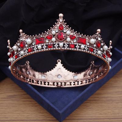 Vintage Rote Kristall Hochzeit Krone Braut Tiaras Kreis Diadem Kopfschmuck Prom Braut Kronen Haarschmuck Kopf Zubehör
