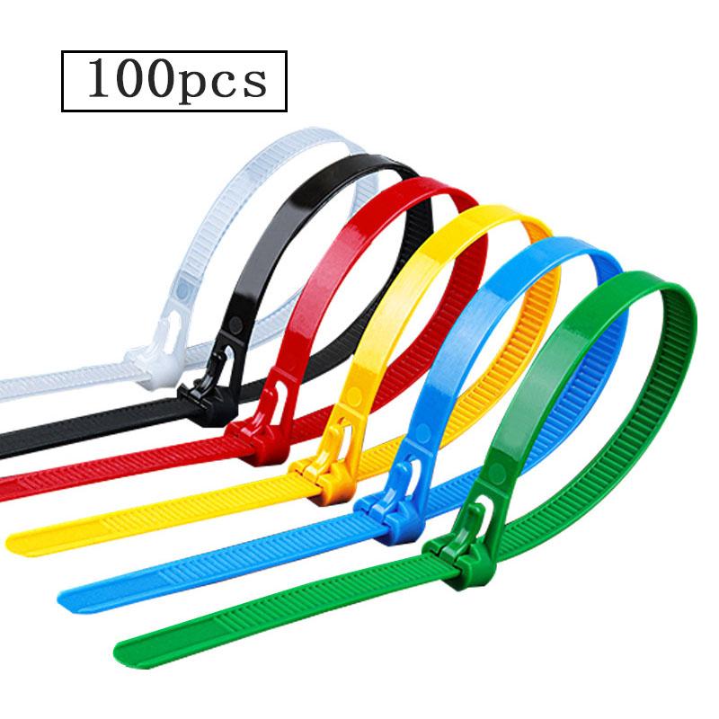 100 buc cleme de cablu detașabile din plastic colorat reutilizabile cleme de cablu nailon buclă înfășurare fermoar tip T cravată de cablu sârmă bandaj cravată