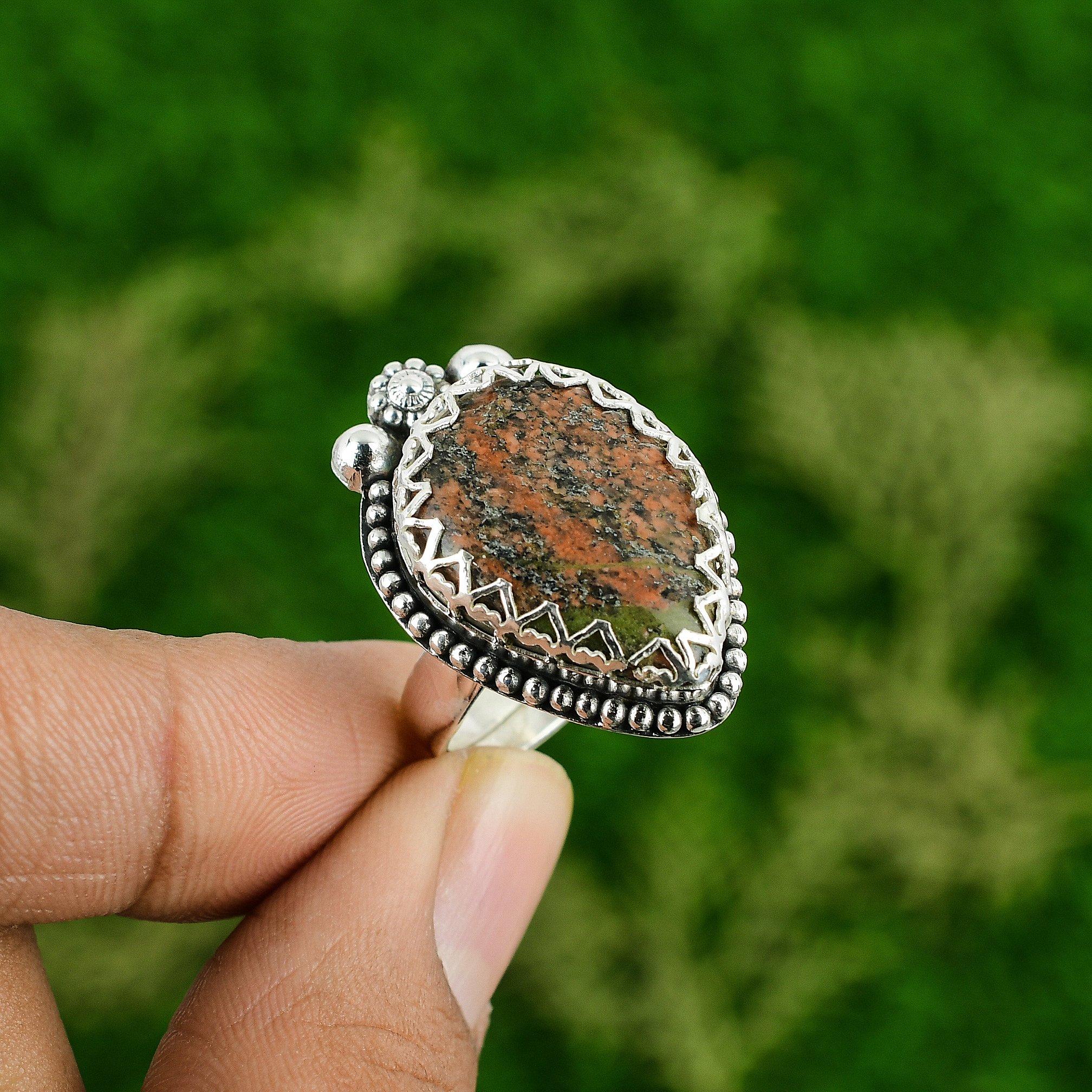 

Натуральный гранат травяного цвета Обещание Ручной работы Заявление Кольцо Ювелирные изделия 925 Стерлинговое серебро Adjustable