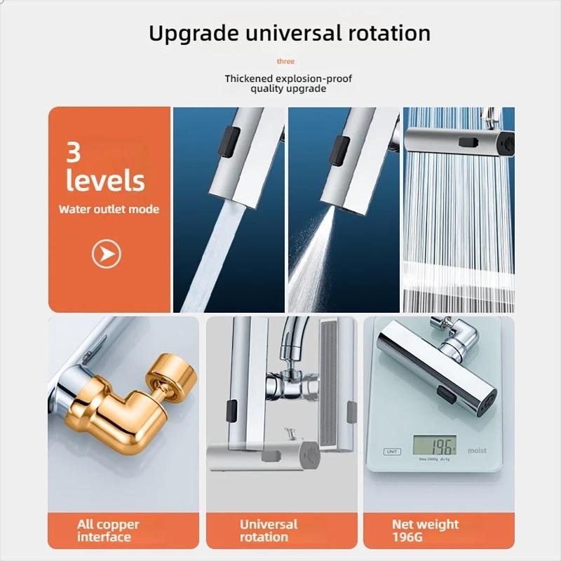 New 3 Modes Kitchen Faucet Universal Rotation Multifunction Swivel Spout Sprayer Waterfall Type Water Tap Bathroom Accessories