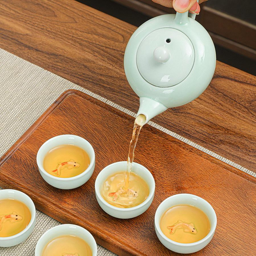 1 Set of Kung Fu Tea Set, Black Tea, Green Tea, Tea Making Tools, Celadon - Can Be Used by Outdoor Home, Beautiful and Gift-Giving