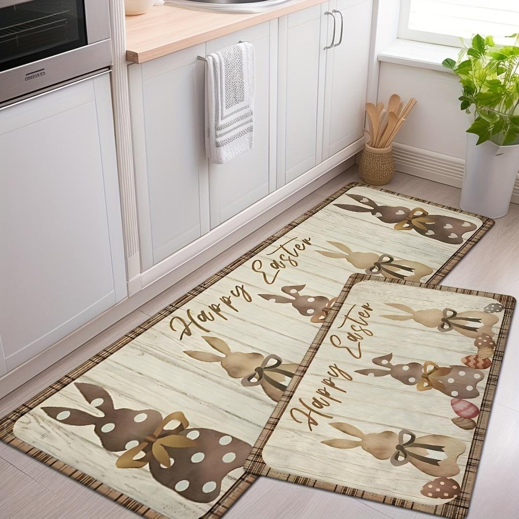 Cartoon Bunny Pattern Soft Kitchen Rug Anti-Fatigue Kitchen Rug Waterproof Non-Slip Rugs Set Runner Rug Bedside Rug Absorbent Carpet For Kitchen