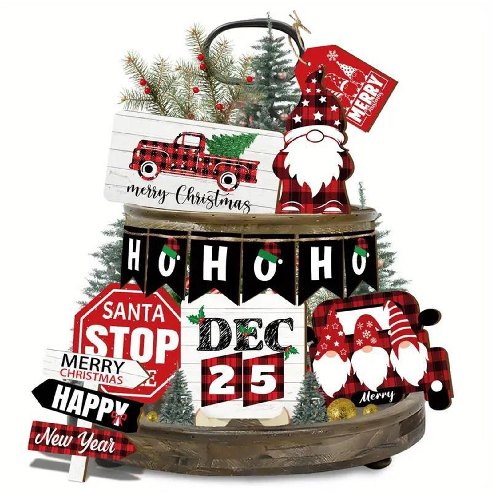 

Рождественские украшения для многоярусного подноса, рождественский декор для стола, рождественский декор для зимней фермы, домашнего декора, полки для вечеринки(8pc) One Size