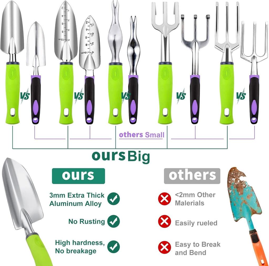Garden Tools, Succulent Tools, Large Heavy Duty Aluminum Garden Hand Tools with Garden Tool Bag, Gloves, Sprayer and More
