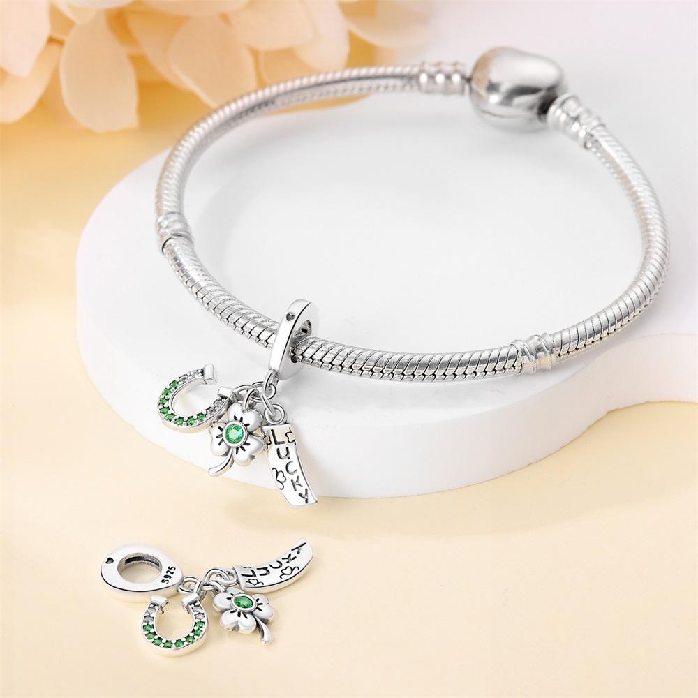 Original Copper Charms Luxury Lucky Four-Leaf Clover Pendant Three Bead Fit Bracelet Diy Women Making Delicate Gift