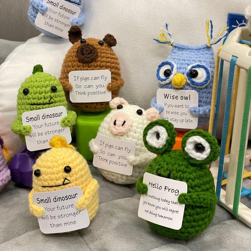 Mini Positive Energy Couple Owl Hug Pocket Doll Handmade Plush Wool Knitting Doll with Card Christams Gift Home Room Decoration